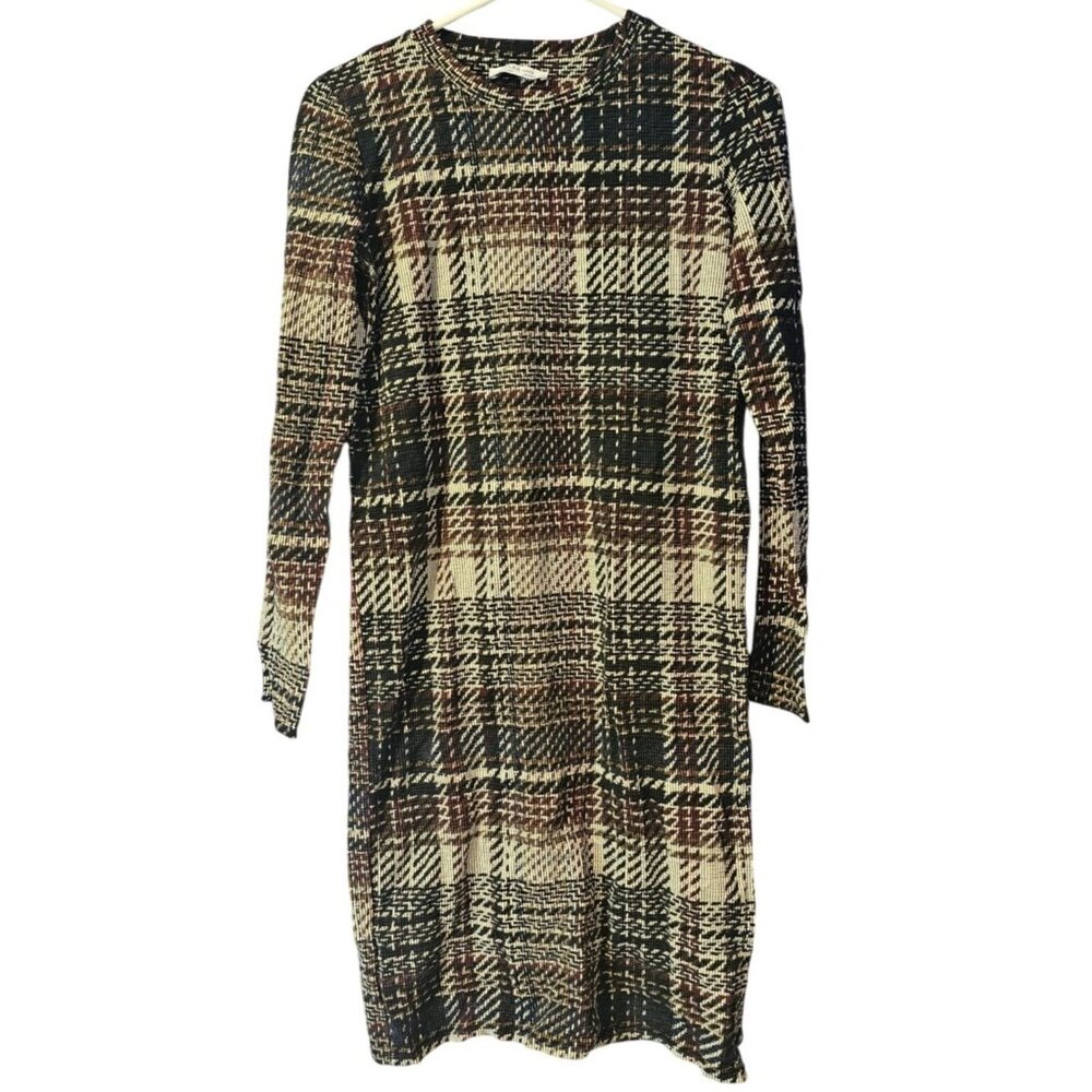 Zara Woman Plaid Long-Sleeve Midi Dress EUR/USA M MEX 28 Made In Portugal